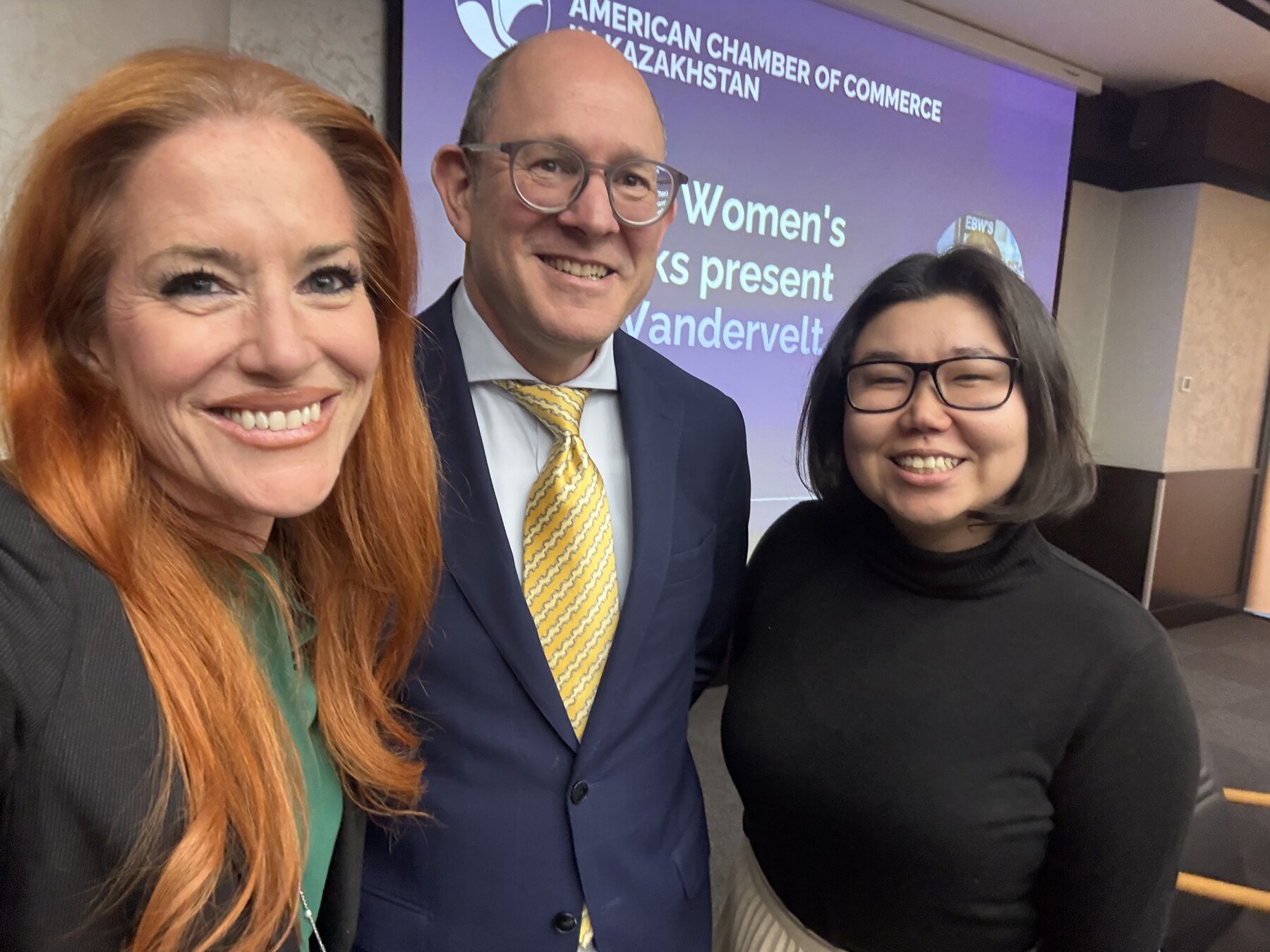 With Jeff Erlich at AmCham Kazakhstan — Women's Networks present Ingrid Vanderveldt