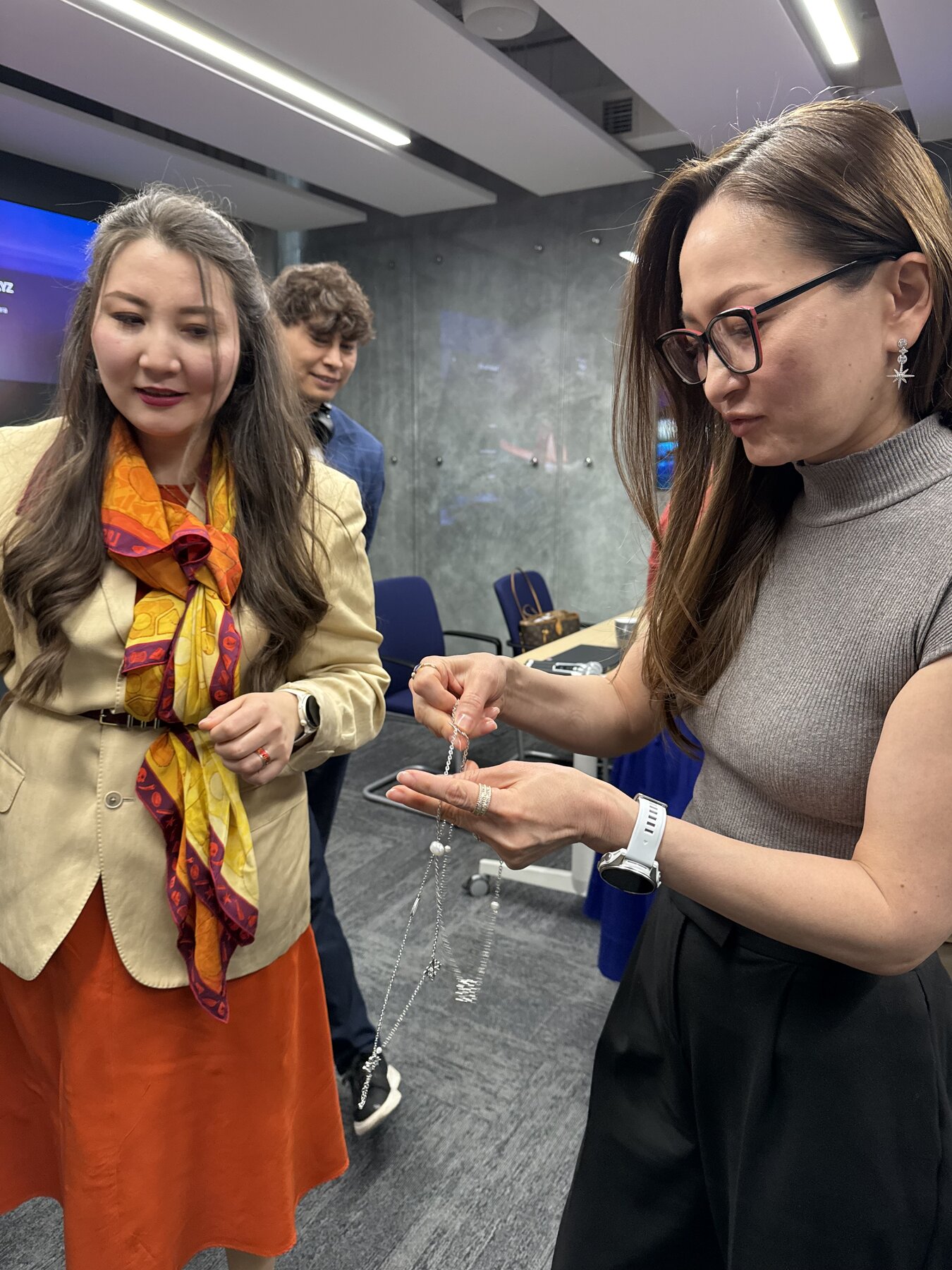 The handmade necklace from a local Kazakh artisan